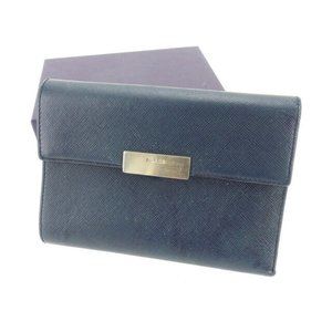 Authentic Used Prada Wallet Purse Trifold Navy Silver Woman